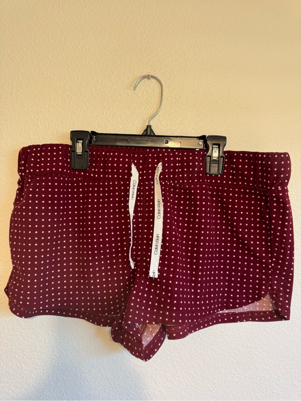 Calvin Klein Burgundy Polka Dot Lounge Shorts with White Drawstring